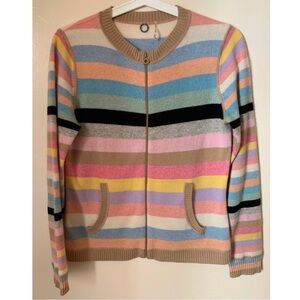 One Girl Who • M • 100% Cashmere Colorful Striped Zip Up Cardigan Sweater